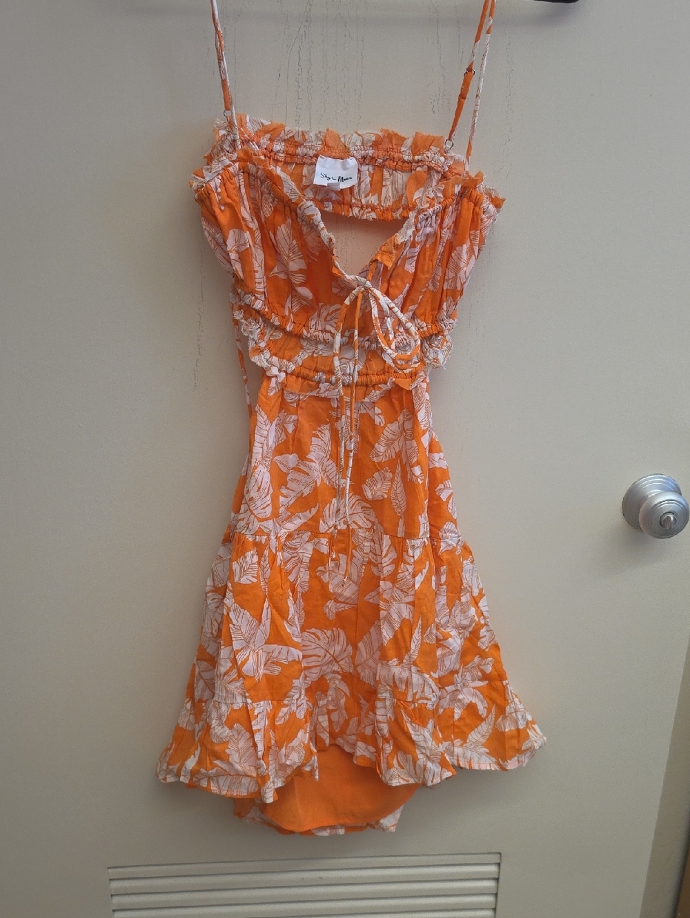 Orange Tropical Print Spaghetti Strap Mini Dress